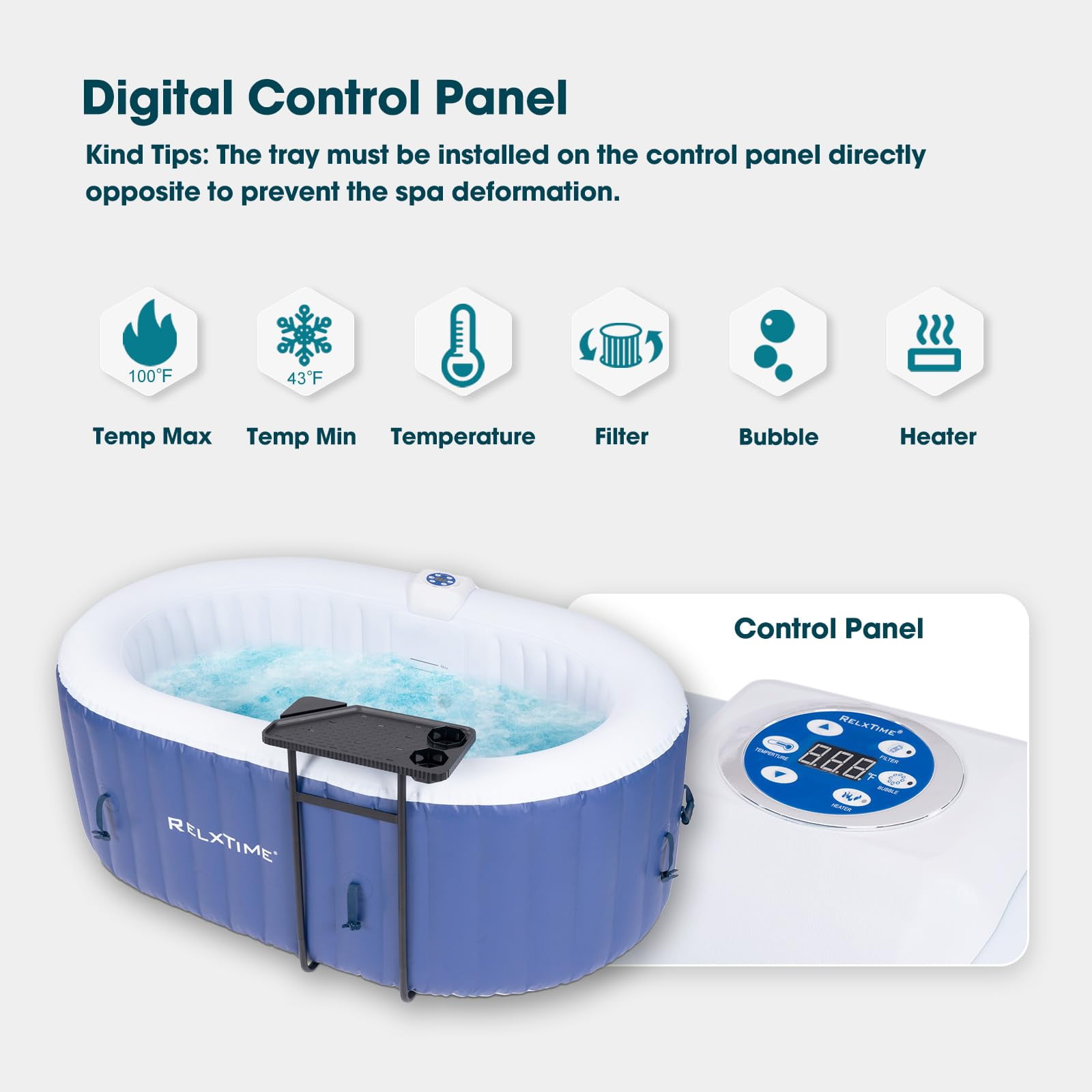 RELXTIME 2 Person Oval Inflatable Hot Tub Set Outdoor Spa with 100 Massage Jets 75 x 47 inch (Energy-Saving)