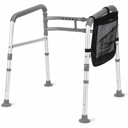 Aluminum Toilet Safety Rails with Adjustable Height and Width, Foldable Stand Assist Frame with Padded Handles and Storage Pouch