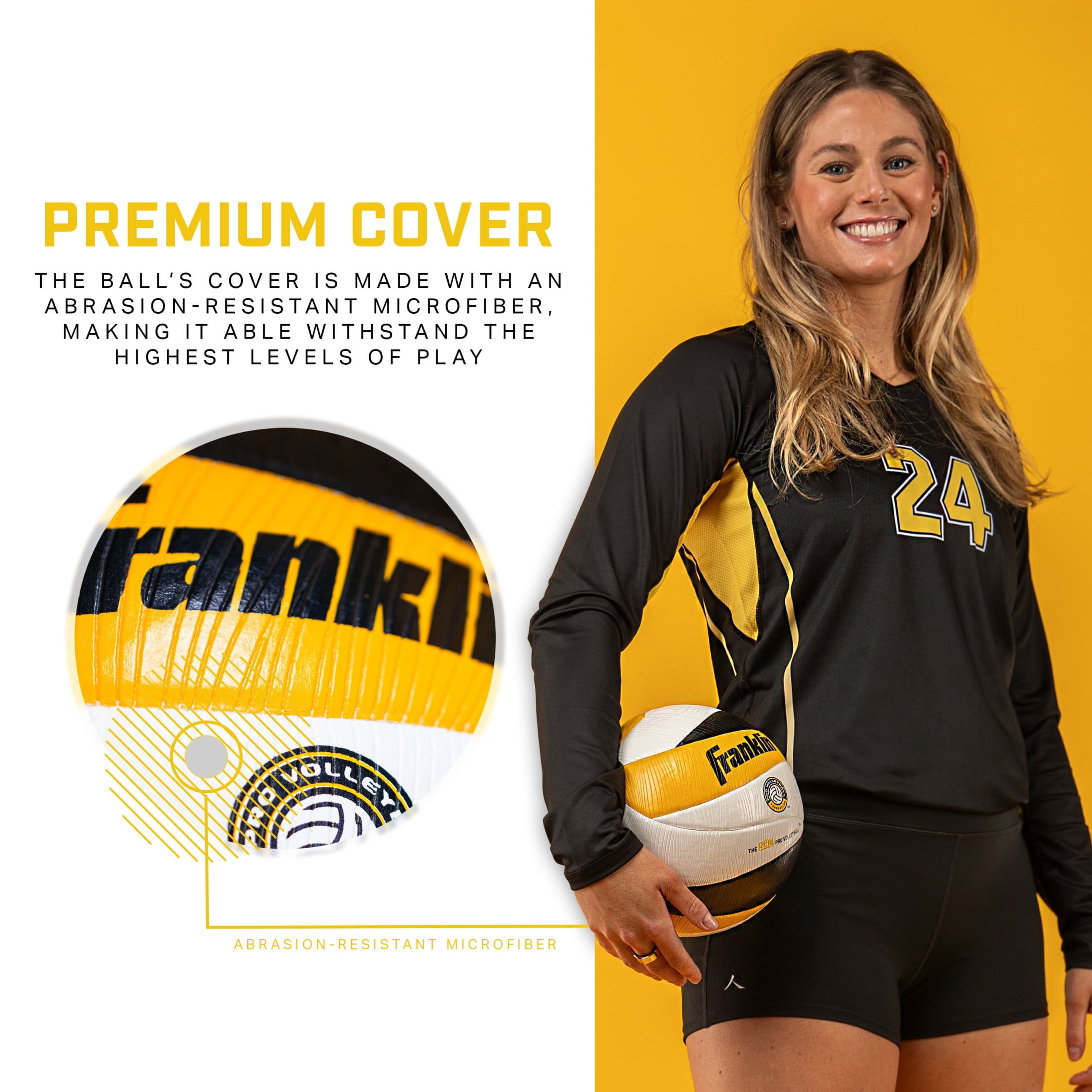 Franklin Sports PVF REAL Pro Indoor Game Volleyball - Official Size Professional Indoor Volleyball for Match Play - 12 Panel Microfiber Cover Game Volleyball Ball - Volleyball + Pump with Needle Set