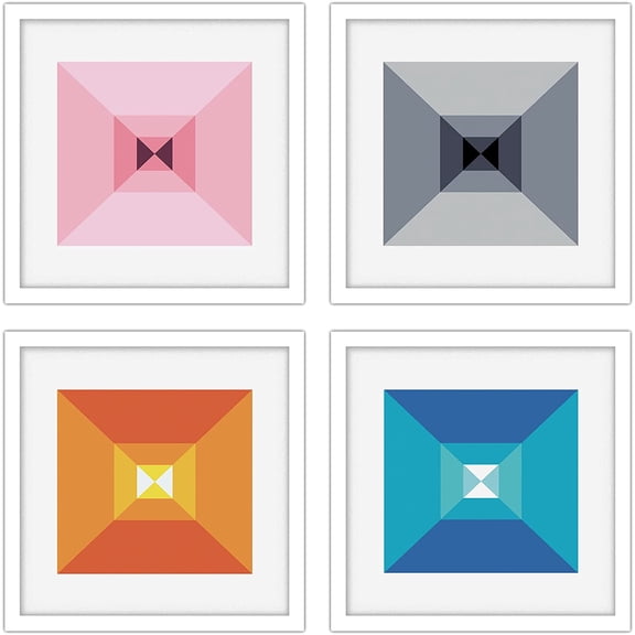 PixonSign Framed Wall Art Collage Print Gallery Set Multicolor Vibrant Tranquil Square Optical Illusions Abstract Square Minimalism Modern Relax for Living Room, Bedroom, Office - 12"x12"x4 WHITE
