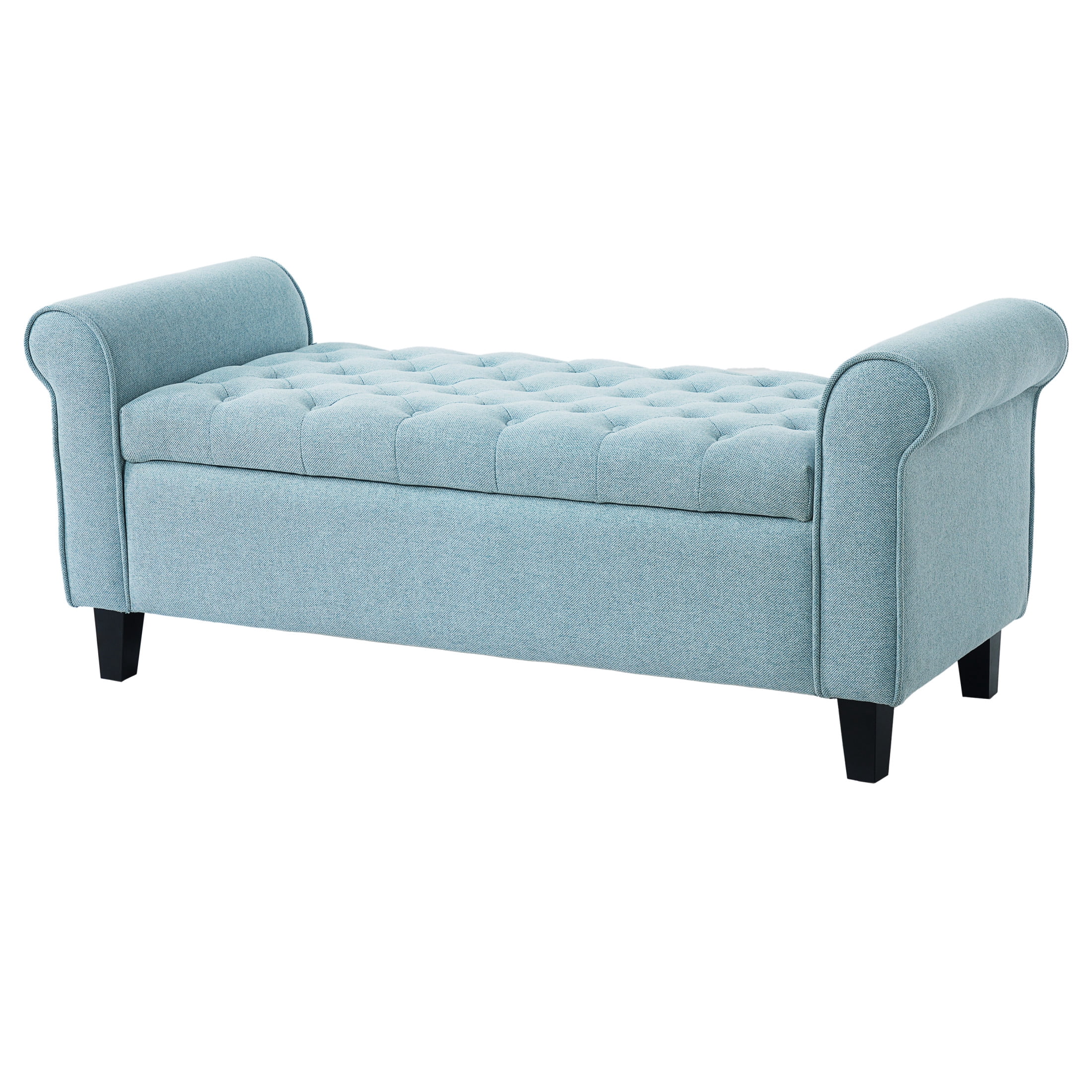 Christopher Knight Home Storage Bench with Rolled Arms and Button Tufted Seat, Light Blue