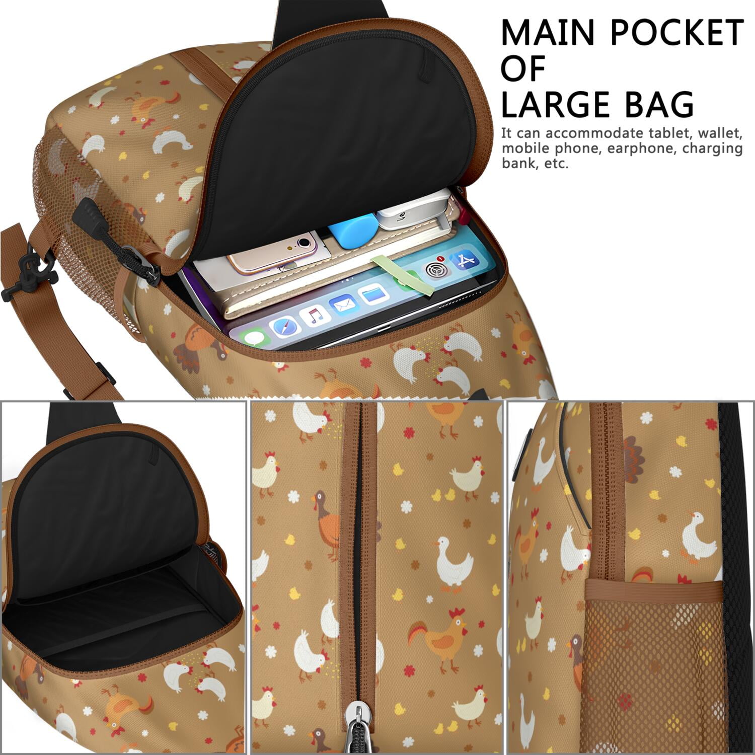 Cute Polar Bear Print Sling Backpack – Lightweight, Anti-theft Pocket, Water-resistant – Cartoon Winter Forest Travel Chest Bag with Artistic Design