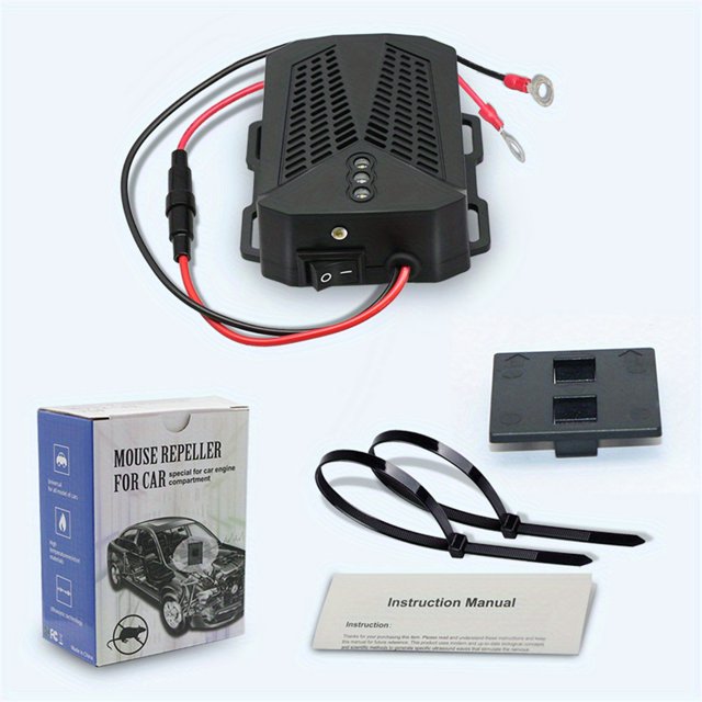 Under Hood Rodent Repeller, Professional Mouse Repellent, Ultrasonic 12V Car Pest Repeller Squirrels, Pack Rat Deterrent For Cars Trucks RV Engine Bay Warehouse Attic With Evictor Strobe Light