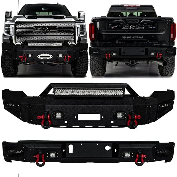 Vijay Front and Rear Bumper for 2020-2021-2022-2023 GMC Sierra 2500HD/3500HD with Aluminum LED Lights and D-Rings