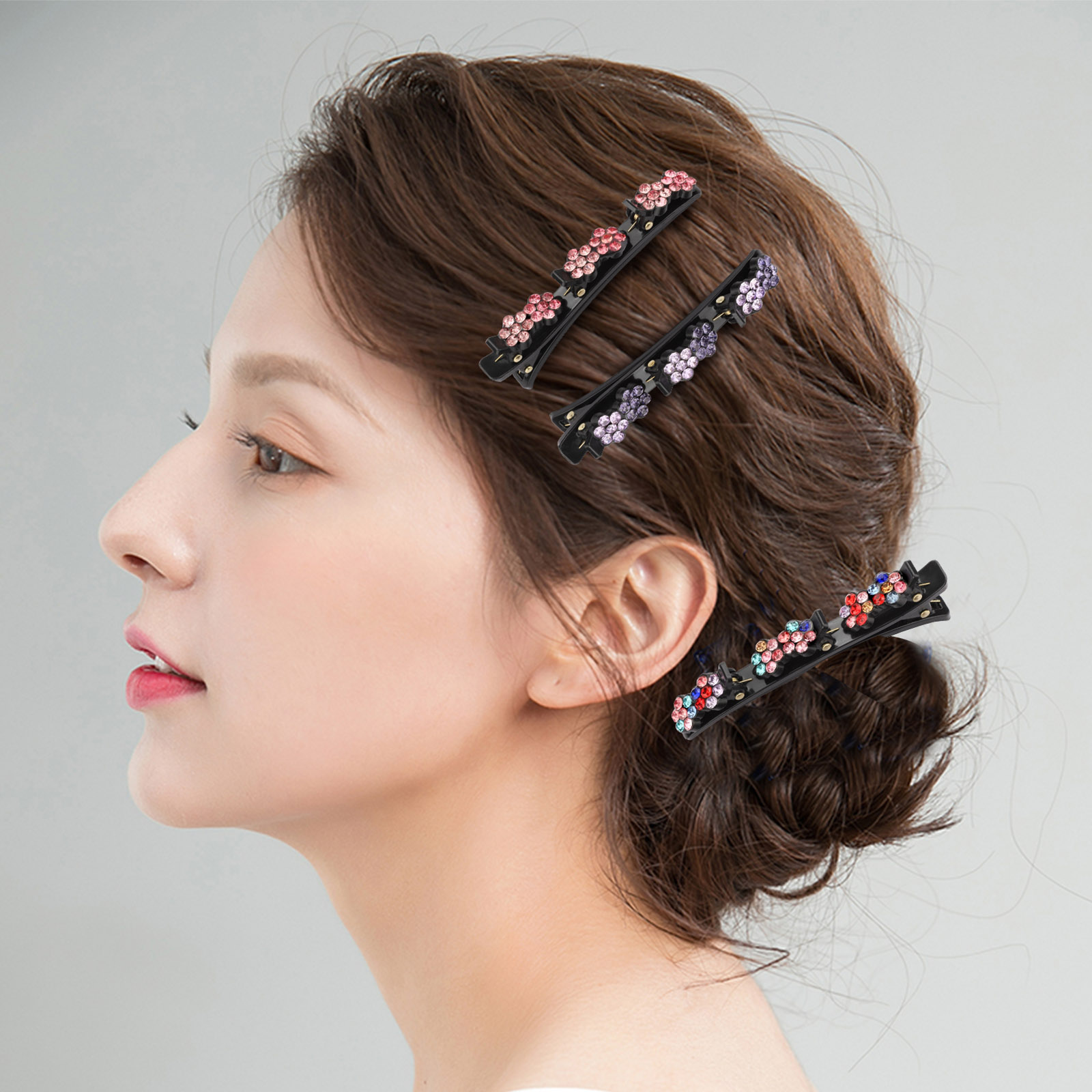 10/8pcs Sparkling Crystal Stone Braided Hair Clips, TSV Braided Hair Clips  for Women Girls, Women's Duck Bill Hairpins with Small Clips, Multi Clip  Hair Barrette with Rhinestones Flower Hairpin