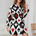 thumbnail image 3 of Gambling Casino Cards Night Robe Long Sleeve V Neck Robe With Belt Women's Sleepwear Dresses, 3 of 9