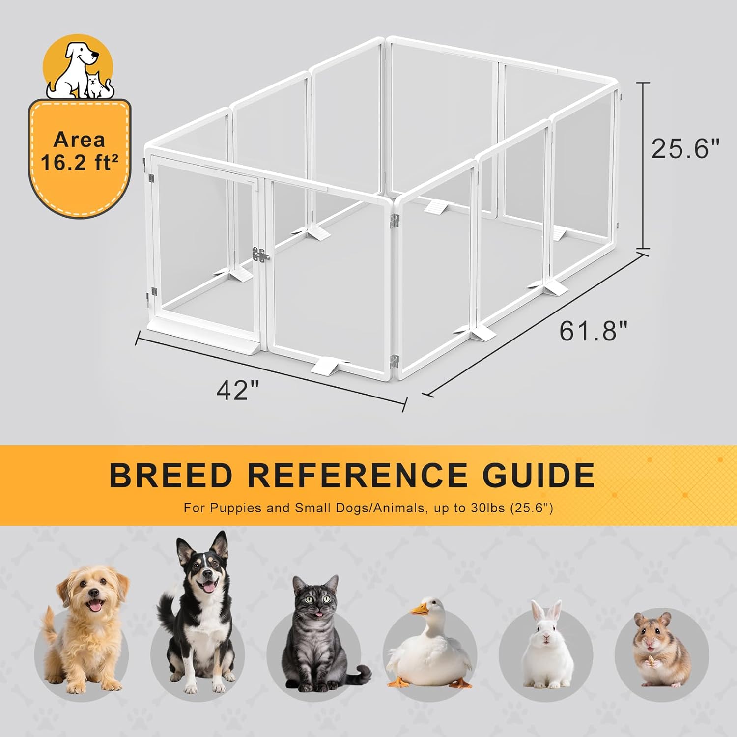Slsy Indoor Clear Dog Playpen, Foldable Dog Playpen for Puppies, Cats and Small Animals, 26 Inch Clear Pet Puppy Playpen, 10 Panels, White Aluminum Frame