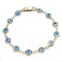Braccialetto A Catena In Argento Sterling 925 Con Occhio Di Allah (Evil Eye) Blu - Lunghezza 7,5 Pollici