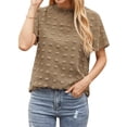 thumbnail image 6 of ZXSXSY Women Crochet Dots Cutout Short Sleeves Mock Neck Blouse Top, 6 of 12