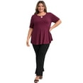 thumbnail image 2 of DARING DIVA Women's Plus Knit Keyhole Crew Neck Short Sleeve Blouse 3X Burgundy, 2 of 5