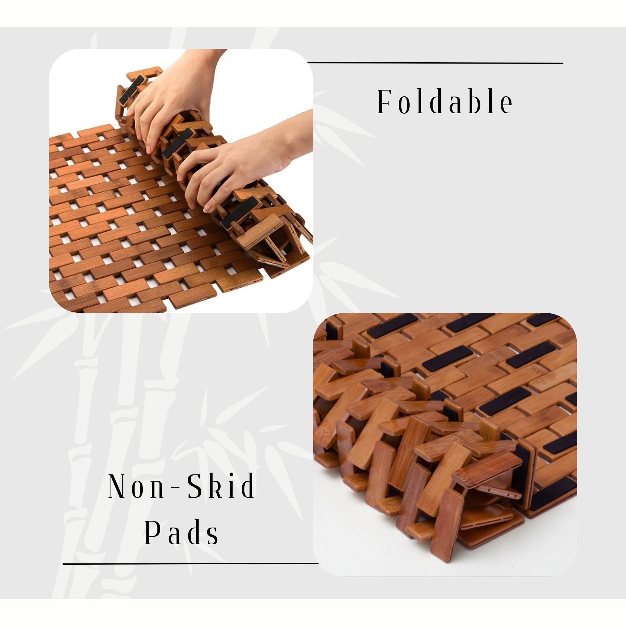 Evideco French Home Goods Slats Bamboo Mat Contemporary Brown Bamboo Bath Rugs, 40"L x 18"W, Non-Slip Backing