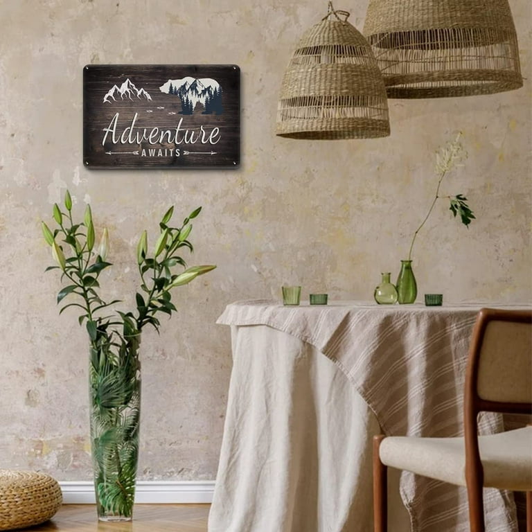Vintage Adventure Travel Rustic Metal Sign with Bear Mountain