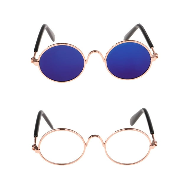 2 Pairs 1/6 BJD Doll Glasses Round Rimmed Eyeglasses Blue and Clear Zulema muñecas anteojos retro