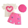 thumbnail image 2 of Conjuntos de blusas y camisas de cuello redondo y manga corta para niños, falda corta de manga larga con tiras en las axilas, pantalones, boina, conjunto de 3 piezas, pantalones cortos con cuentas de, 2 of 9