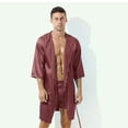 thumbnail image 4 of Awdenio Mens Pajama Robes Solid Color Thin Short Sleeved Plus Size Lace Up Elegant Cozy Loungewear for Relaxation Pajamas, 4 of 4