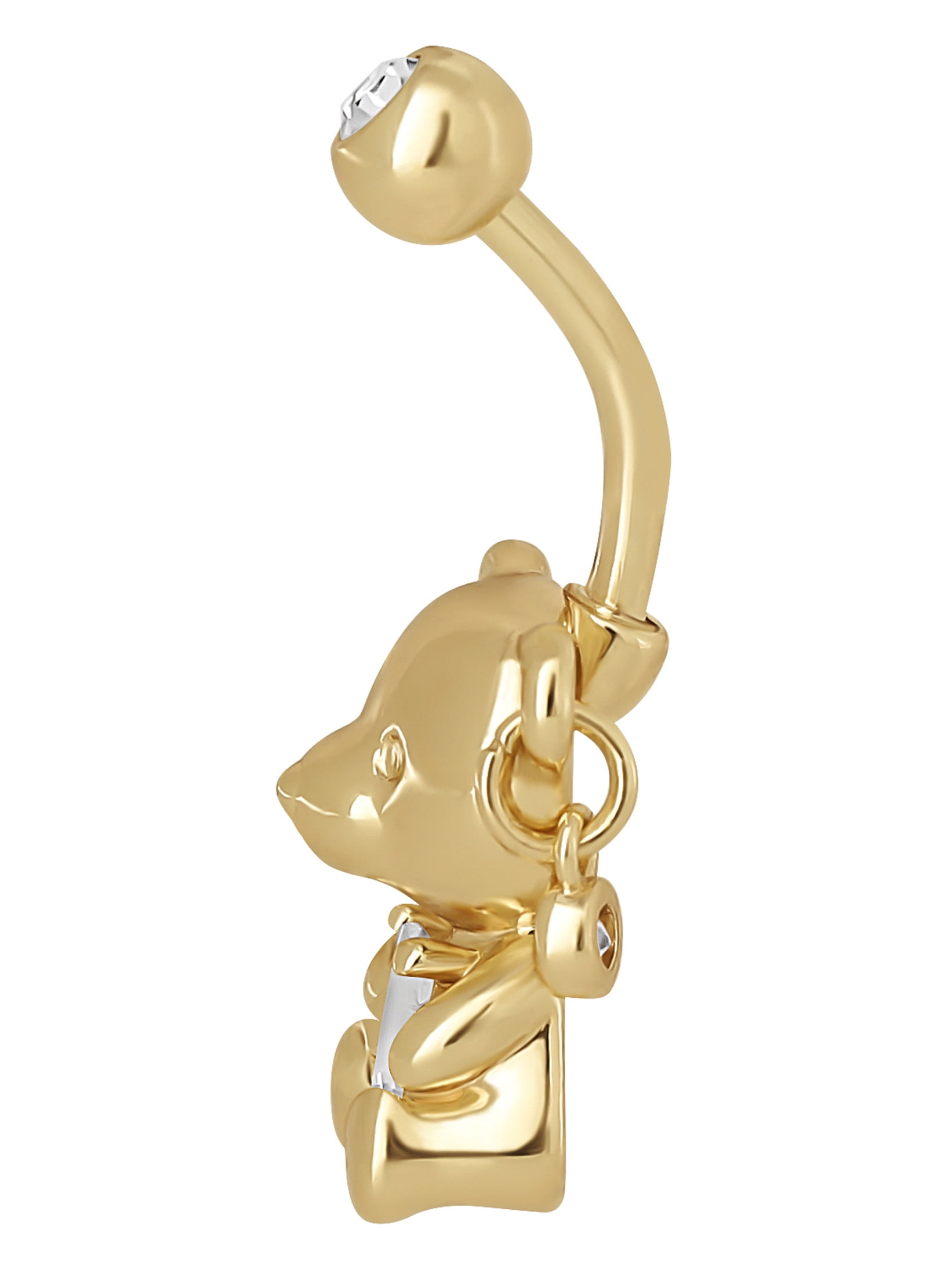 No Boundaries Women's Gold Tone Stainless Steel Teddy Bear Belly Ring - Fashion Navel Jewelry