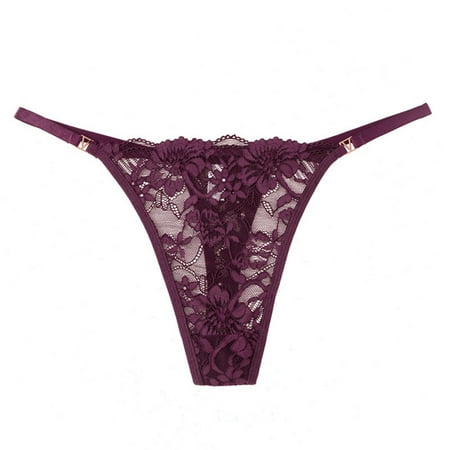 Arnsht Womens Underwear Lace Flower Embroidery Cotton Crotch Low Waist Thong Panties Cheeky Panties High Cut Bikini Briefs Purple S