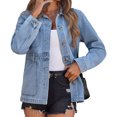 thumbnail image 4 of Women's turn Down Collar Solid Color Casual Denim Jacket with Open Front Daily Wear, 4 of 6