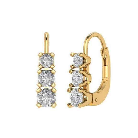 2.6CT 3 Stone Round Cut Solitaire Earrings 14k Yellow Gold Plated