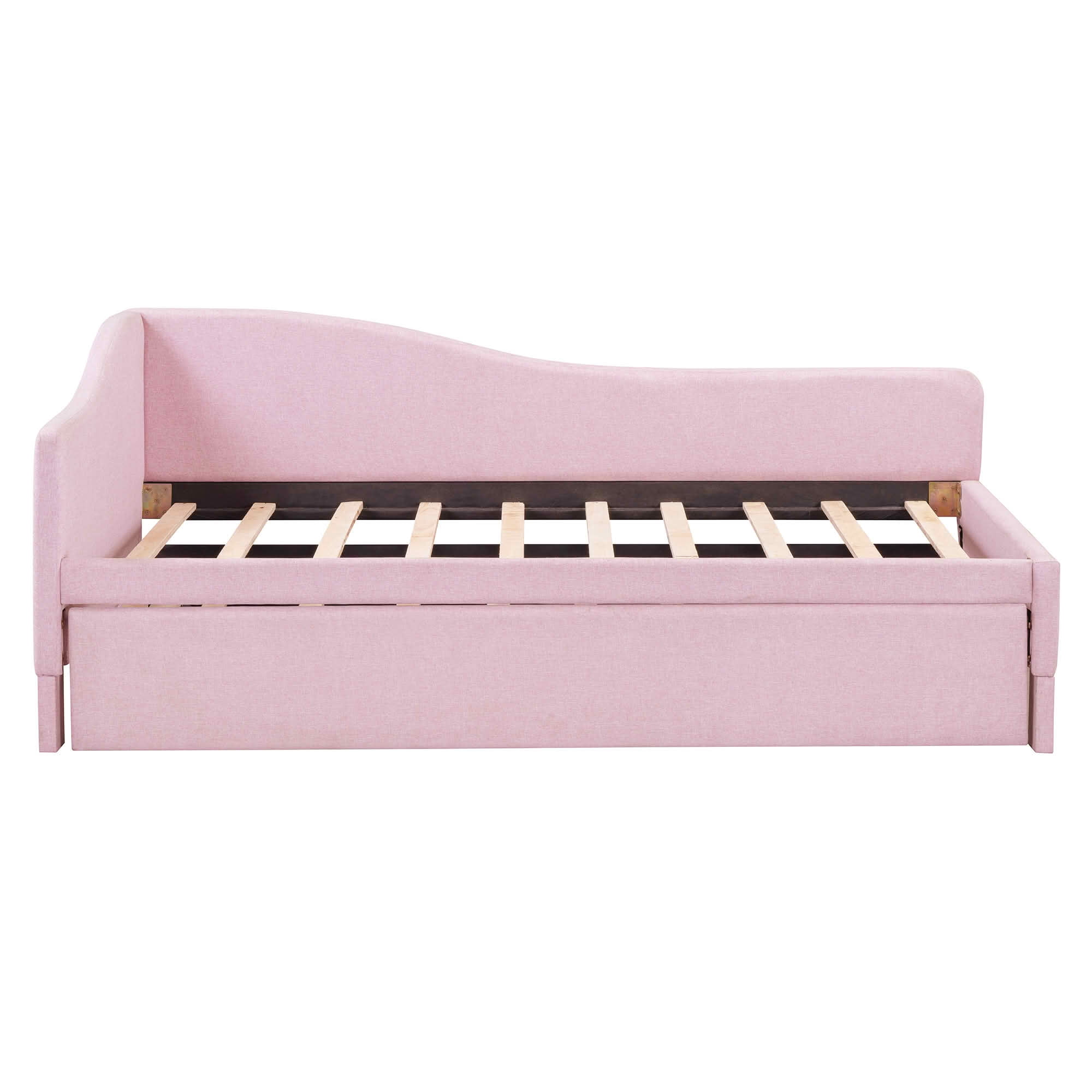 MAYEERTY L-Shaped Linen Upholstered Daybed with Twin to King Expandable Trundle, No Box Spring Needed
