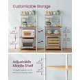 thumbnail image 3 of VASAGLE Kitchen Bakers Rack with Power Outlet, Coffee Bar 4-Tier with 8 S Hooks, Microwave Stand, Adjustable Shelf, for Small Spaces, Golden Oak and Cloud White UKKS014Y01, 3 of 14