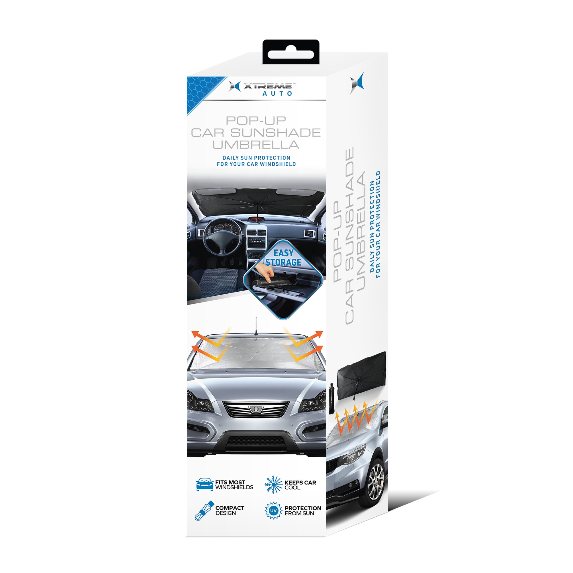 Xtreme Auto Pop-up Car Sunshade Umbrella for Windshield - Daily Sun Protection, Compact & Easy Storage, Reflective Material, Fits Most Vehicles