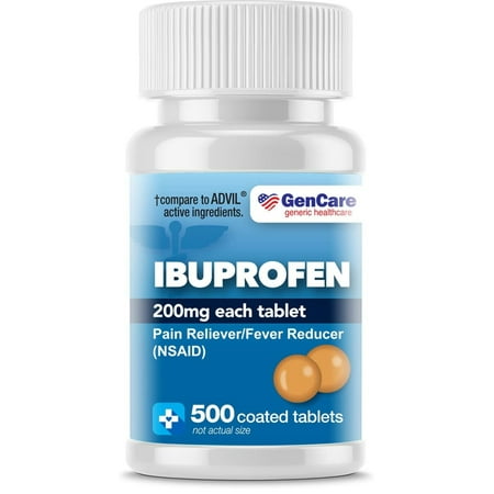 GenCare - Ibuprofen (200mg) Pain Reliever and Fever Reducer (500 Coated Tablets) | Ultimate Savings Bulk Pack | NSAID for Headache Relief, Body Aches, Back Pain, Cramps, Muscle Aches & Arthritis