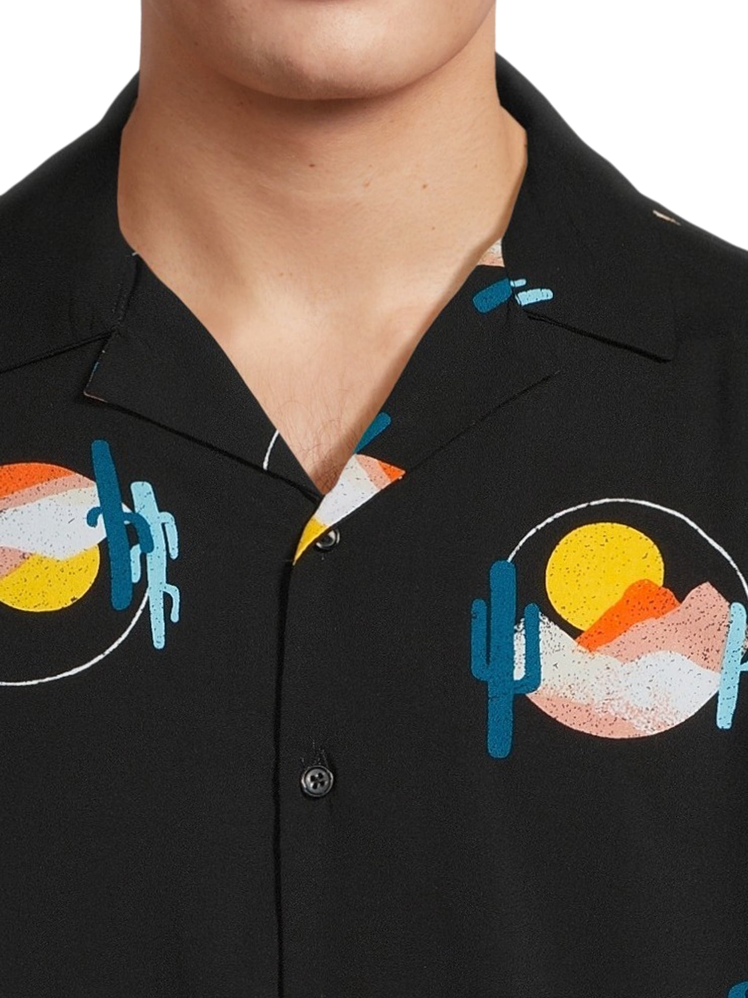 No Boundaries Men's Print Button Up Shirt with Short Sleeves, Sizes XS-3XL
