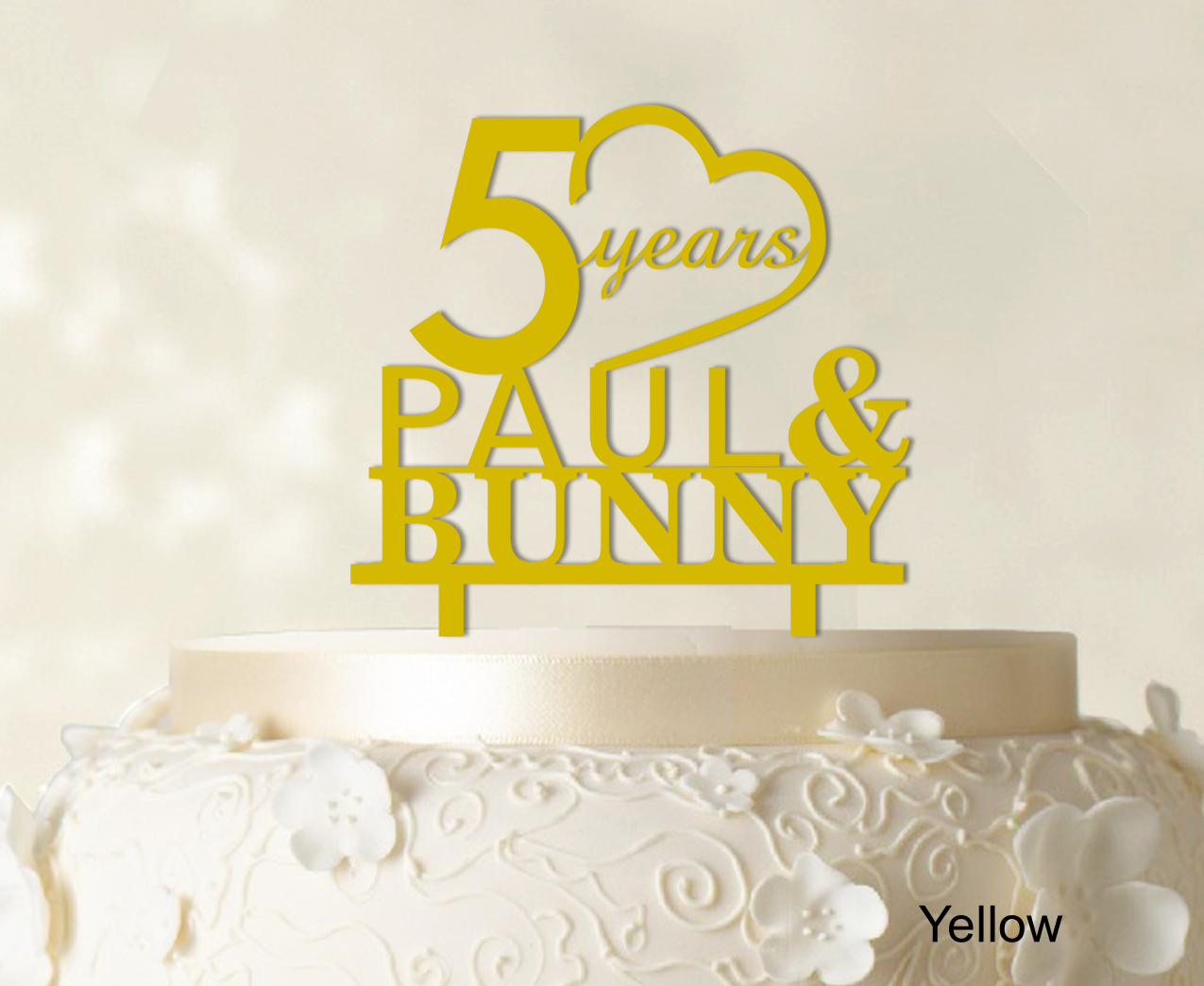 """Happy Birthday"" Cake Topper Csutom Name Yellow Cake Topper Cake