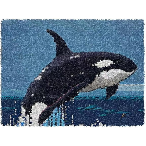 ShowNiceArt Latch Hook Kits, Dolphin | Carpet Cross-Stitch Do It Yourself Embroidery Kit Rug Making Kits Killer Whale Tapestry Rug 50×38cm/20*15in