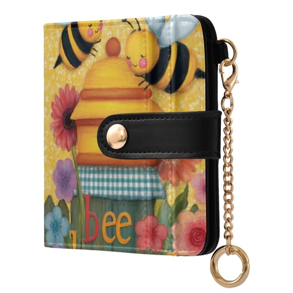 Qxltty Bee Happy Ladies Wallet Rfid Slim Thin Compact Credit Card Women Wallet Zipper Coin Pocket and ID Window for Female Gifts