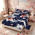 thumbnail image 2 of Manfei Ukiyo-e Koi Wave Queen Sheet Sets for Home, Plum Branch Bed Set for Office, Navy White 4 Pieces, 1 Flat Sheet, 1 Fitted Sheet and 2 Pillowcases, 2 of 6