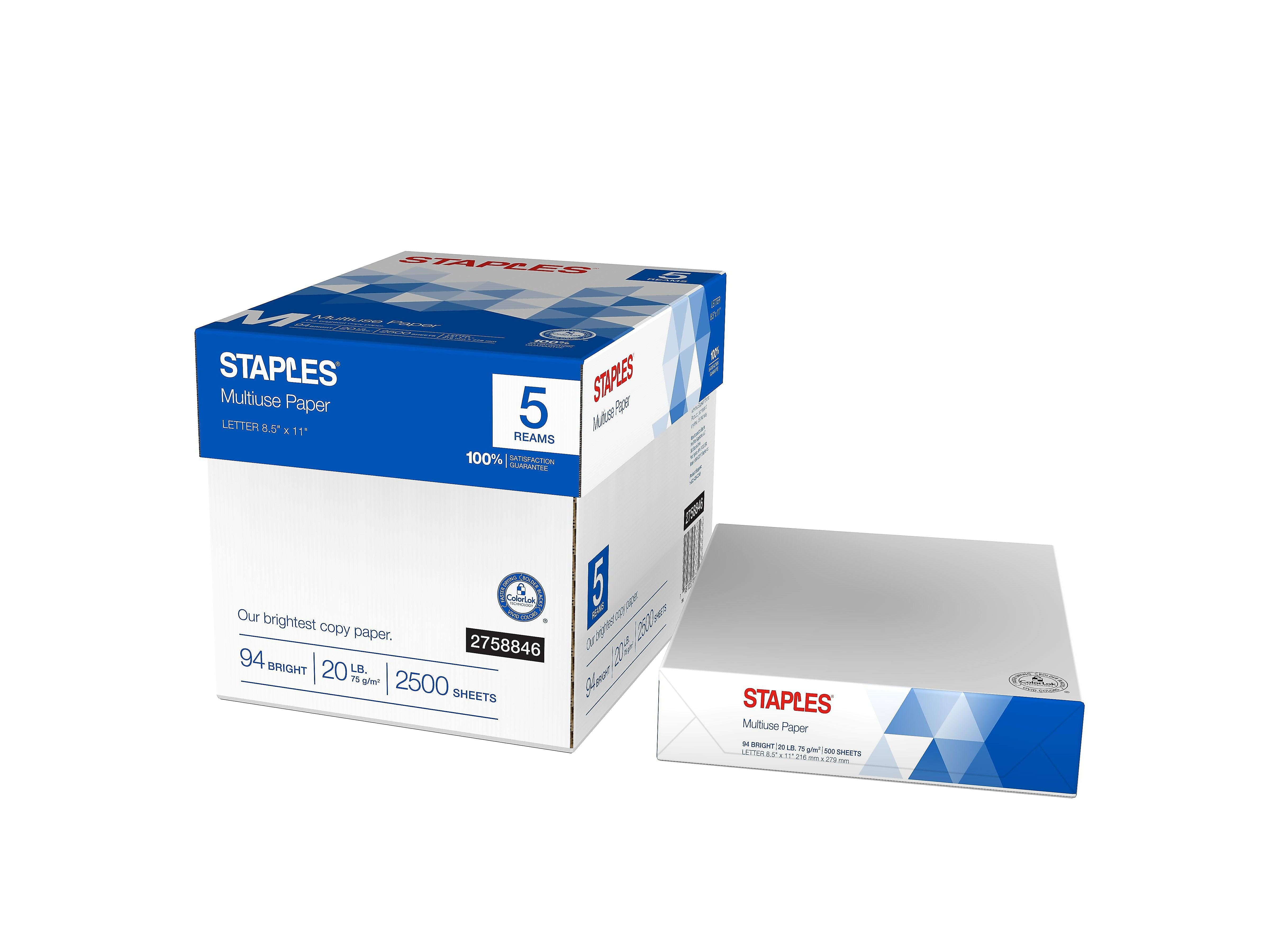 Staples Select 8.5 x 11 Copy Paper, 20 lbs., 94 Brightness, 500/Ream  (20471)