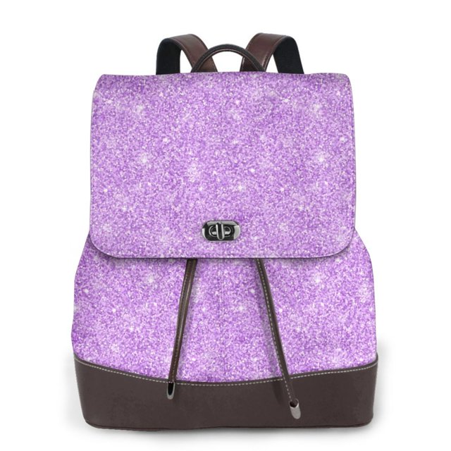Disketp Lilac Glittering Mochila de Cuero para Mujer, Bolso de Espalda Antirrobo con Estilo para Viaje, Trabajo y Uso Diario