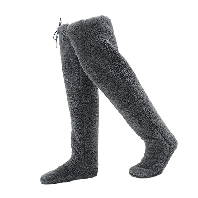Calcetines afelpados hasta la , cómodos calcetines para botas, mangas antideslizantes para las piernas, para dormir en invierno Gris oscuro
