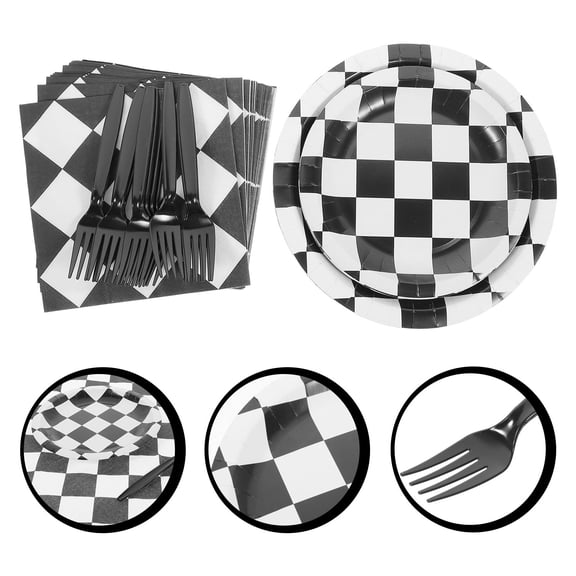 RENACLIPY Race Car Birthday Party Supplies Set with Checkered Plates, Napkins, Cups for Kids Party Decorations