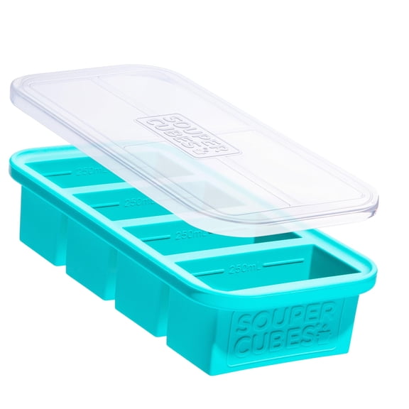 Souper Cubes 1-Cup Extra-Large Silicone Freezing Tray with Lid - makes 4 perfect 1cup portions - freeze soup broth or sauce