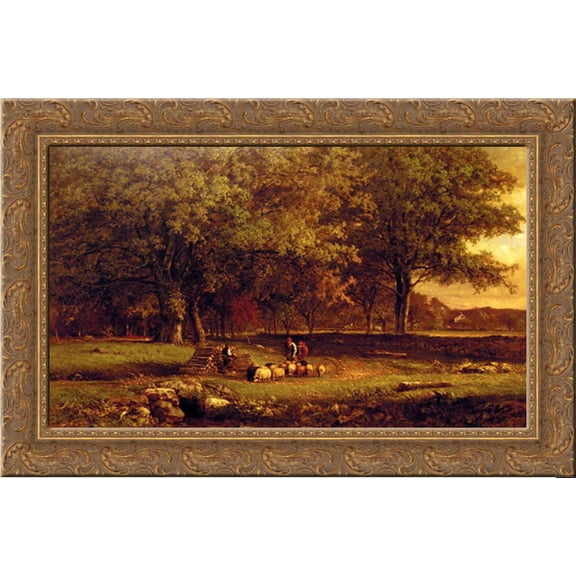 Evening 24x18 Gold Ornate Wood Framed Canvas Art by Inness, George
