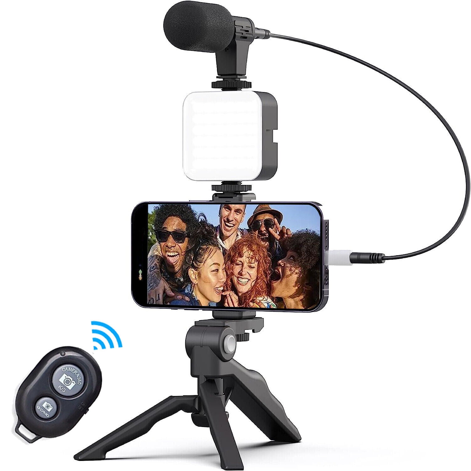 Vlogging Kit for iPhone Smartphone Android Cellphone w Vlog Mic Microphone LED Light Tripod Stand Phone Holder Bluetooth Remote Portable Video Recording YouTube Tiktok Twitch Live Streaming Equipment ...