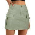thumbnail image 1 of Gibobby faldas de lentejuelas para mujer Falda cargo de cintura Minifalda cargo con botones y bolsillo para mujer Falda acampanada(Verde, M), 1 of 4
