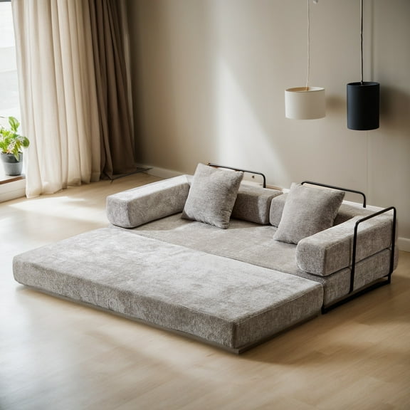 Weetoo Convertible Sofa Bed Compression Couch with Pillow Lounge Sleeper for Living Room, Chenille