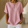 thumbnail image 2 of Xiaoxatg Womens T Shirts, Casual Solid Color Button Front Short Sleeve Top with Striped Detail for Everyday Wear Womens T-Shirts Red L, 2 of 5