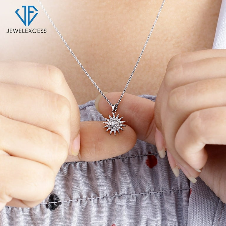 JEWELEXECESS Diamond Sun Necklace for Women – .925 Sterling
