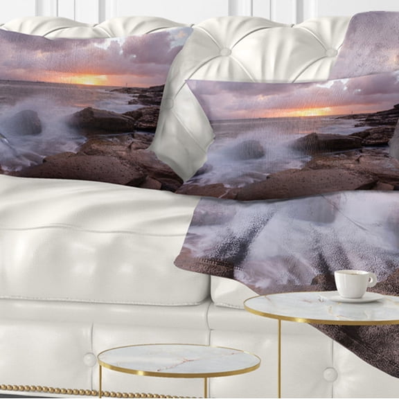 Designart Stormy Waves in Beautiful Australia Beach - Seashore Throw Pillow - 12x20