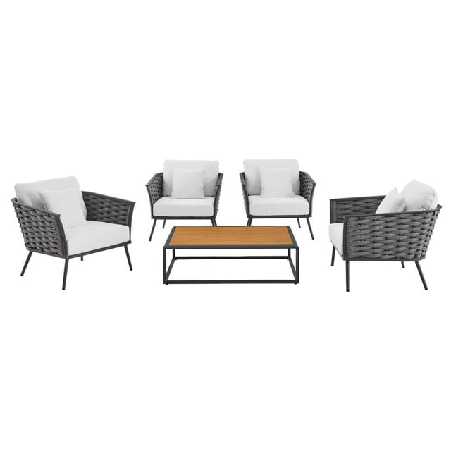 Modway Stance Ensemble de Canapé Sectionnel d'Extérieur en Aluminium de 5 Pcs pour Patio