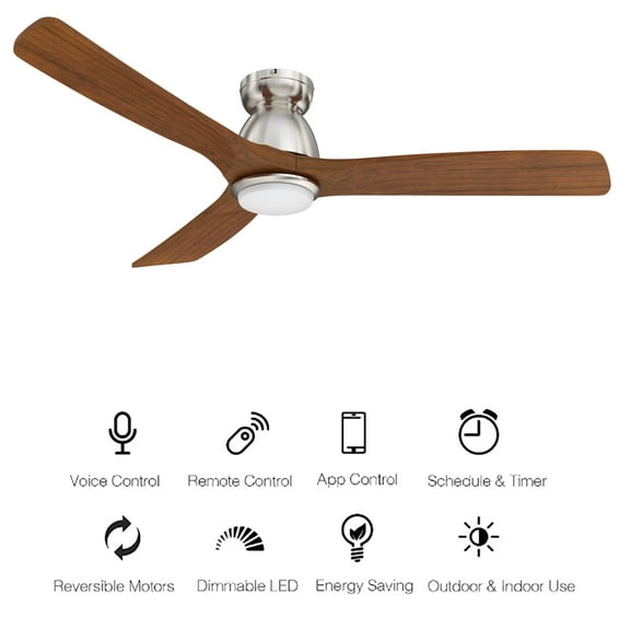 Smaair Indoor 52" Ceiling Fan Flush Mount with Remote LED Light Kit DC Motor