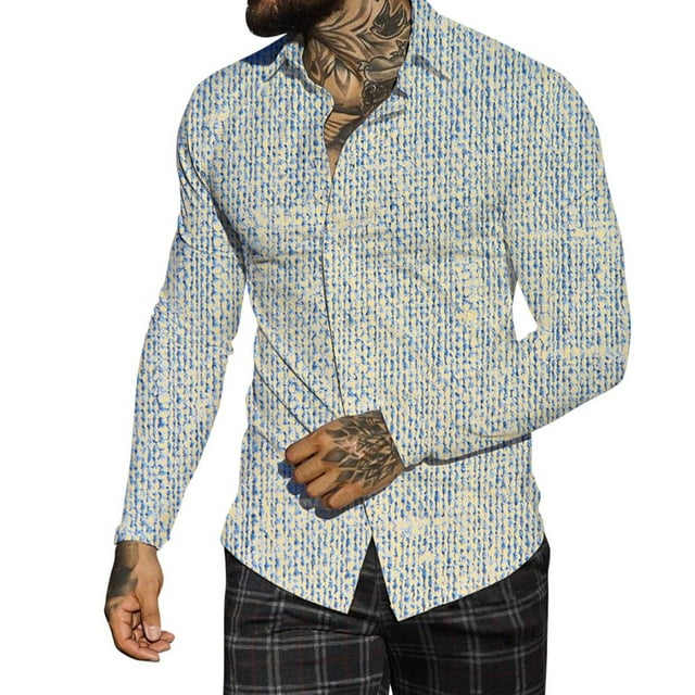 Hommes Automne Hiver Revers à Poitrine Pleine Impression Plage Chemise à Manches Longues