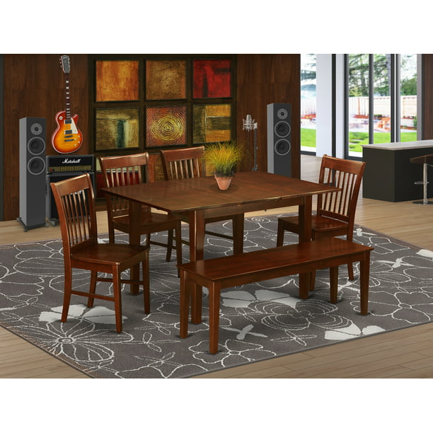 East West Furniture Dinette Set Table, Mahogany Dining Room Table And 6 Chairs