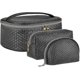 thumbnail image 1 of Womens 3-piece Cosmetic Bag Set, Large, Waterproof Travel Toiletry Bag Polyurethane, Black, 1 of 3