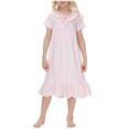 thumbnail image 1 of Vestido de Verano de Manga Corta Cuello Redondo Encaje Recorte Vestido Casual de Ropa de Casa 95% Algodón 5% Rayón para las Niñas, Camiseta de Primavera Vestido de Juego para Niños, 1 of 1